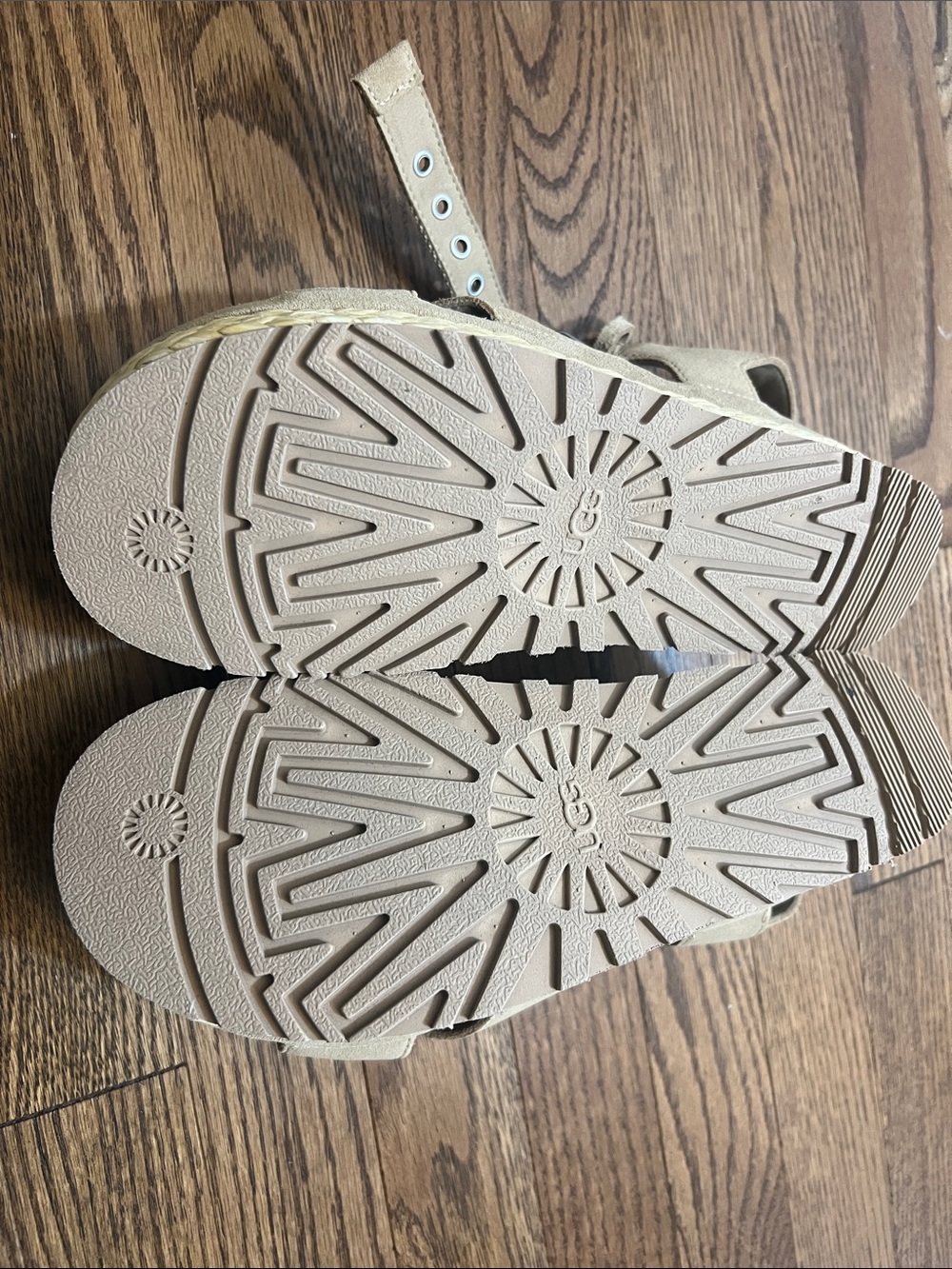 UGG Aubrey Tan Suede Platform Espadrille Sandals with Braided Midsole. - Picture 8 of 8